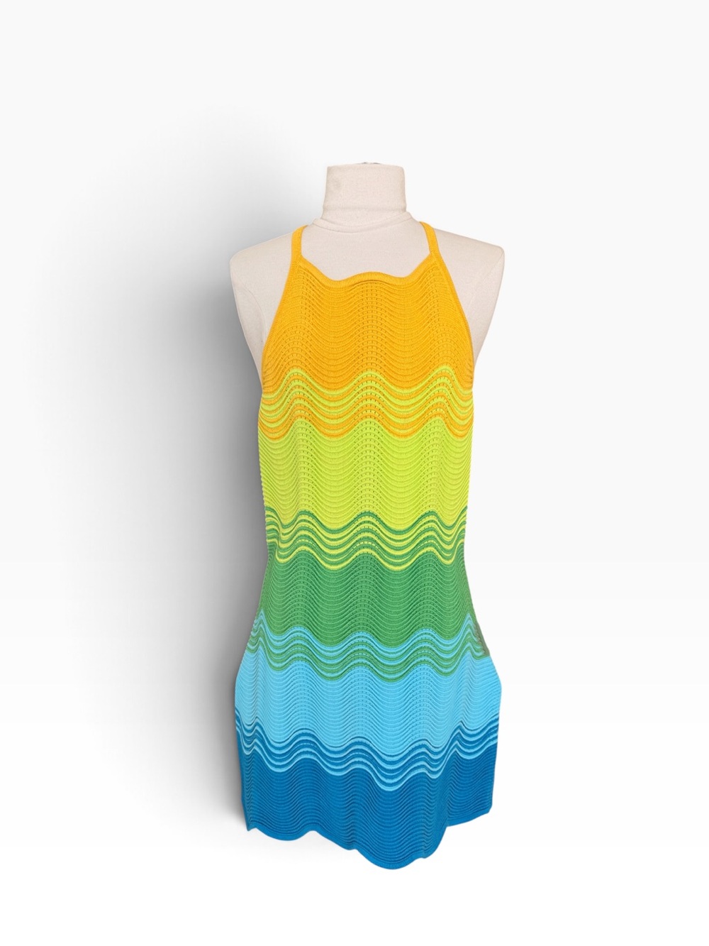 Ronny Kobo Collection Yellow Green Blue Wave Knit Halter Swim Cover-Up
